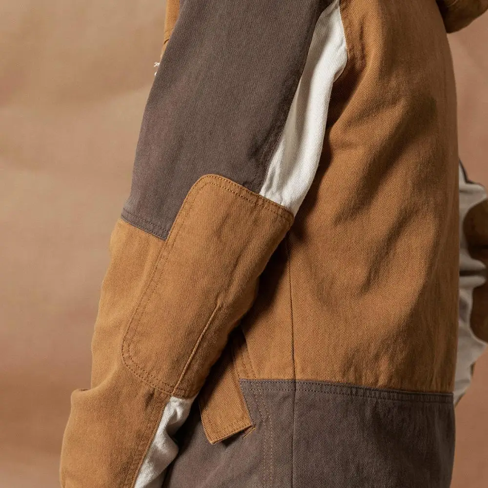 

SIMWOOD Hooded Patchwork contrast color Jackets Men Vintage 100% cotton outerwear plus size spring winter new field coats 980586