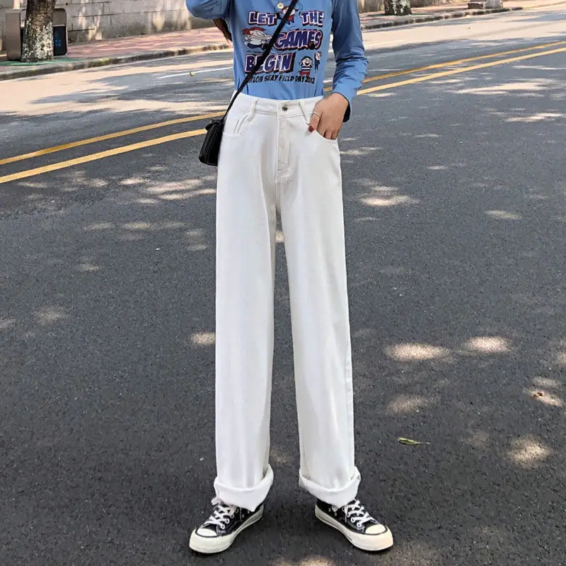 Брюки женские джинсовые с завышенной талией свободные прямые штаны из денима