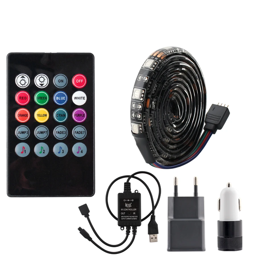 Автомобильная светодиодная лента RGB водонепроницаемое Зарядное устройство USB 5050