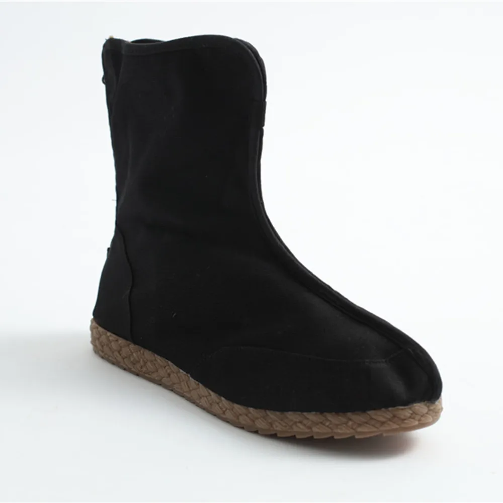 Men Women Black Boots Swordsman Boots Kungfu Black Canvas Flat Shoes Comfortable Retro Boots High Top Zipper Winter Shoes