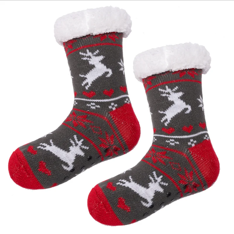 New Arrival Thermal Fleece Winter Slipper Socks Deer Warm Cozy Fuzzy Fleece-lined Knee Highs Winter Sock for Christmas Gift