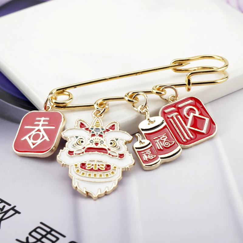 Chinese Style Spring Festival Lion Brooch Lucky Boys/Girls Enamel Lapel Pins New Year Brooches For Kids Christmas Gift |
