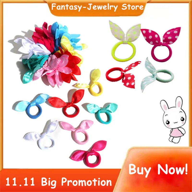 

Children Elastic Hair Band Cute Bow Rabbit Ears Headband Girl Ring Scrunchie Ponytail Holder Hair Accessories 100/50/30pcs