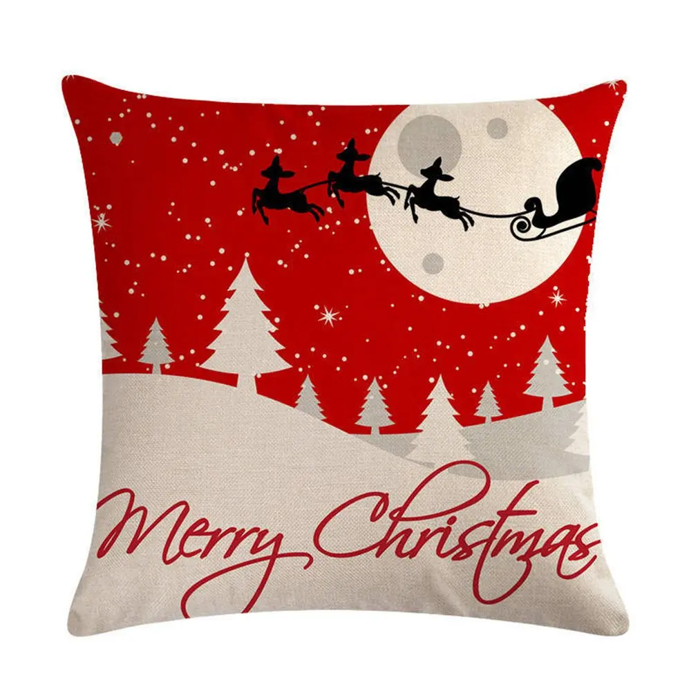 Рождественская круглая луна Снежинка Санта Клаус льняная хлопковая наволочка с