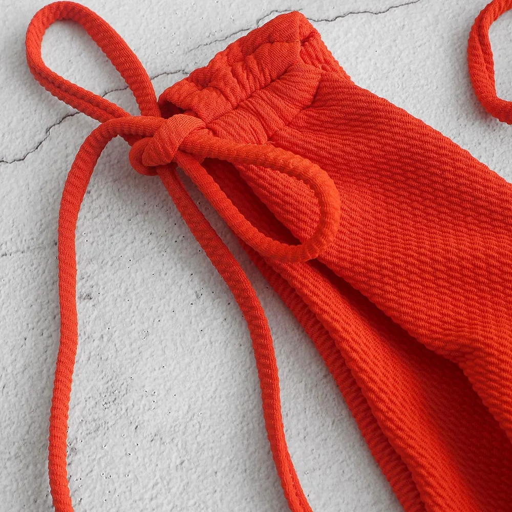 ZAFUL ярко-оранжевое текстурированное Cinched бикини с высокой талией купальник для