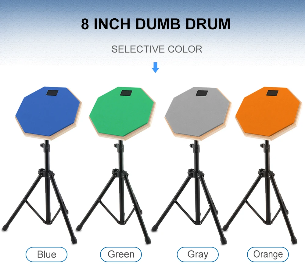 Dumb Drum Kit 8 Inch Rubber Wood Dumb Drums Pad Beginner Practice Drum Percussion Instruments with Adjustable Stand for Training