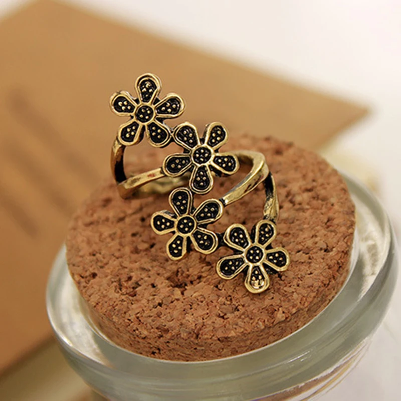 Простое ретро-кольцо с цветком сливы античное серебряное покрытие бронзовое