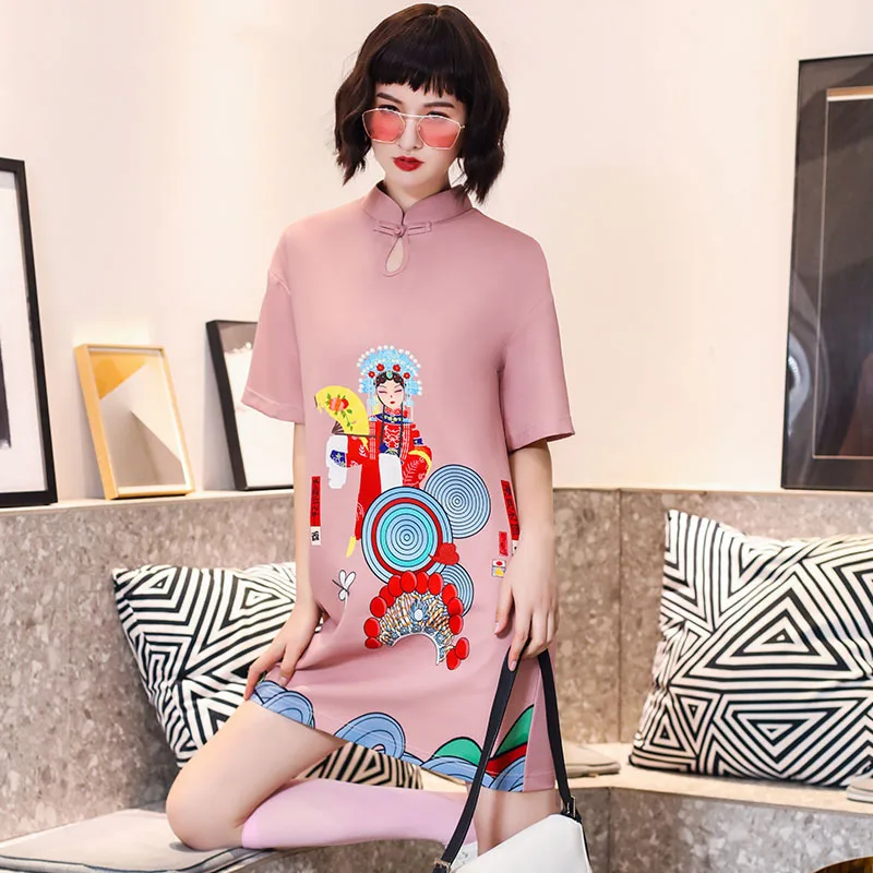 Женское винтажное платье-Ципао повседневное Свободное платье в китайском стиле