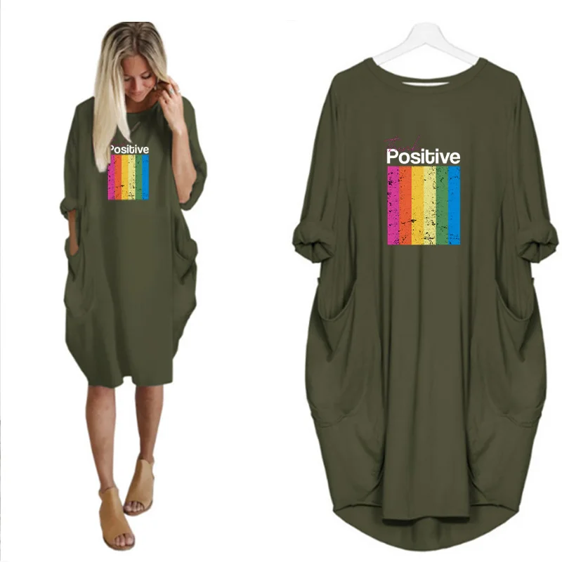 

Plus Size 5XL 2020 Women Loose Midi Dress Multicolor Print Pocket Long Sleeve O Neck Woman Dress Party Club Beach Vestidos Robe