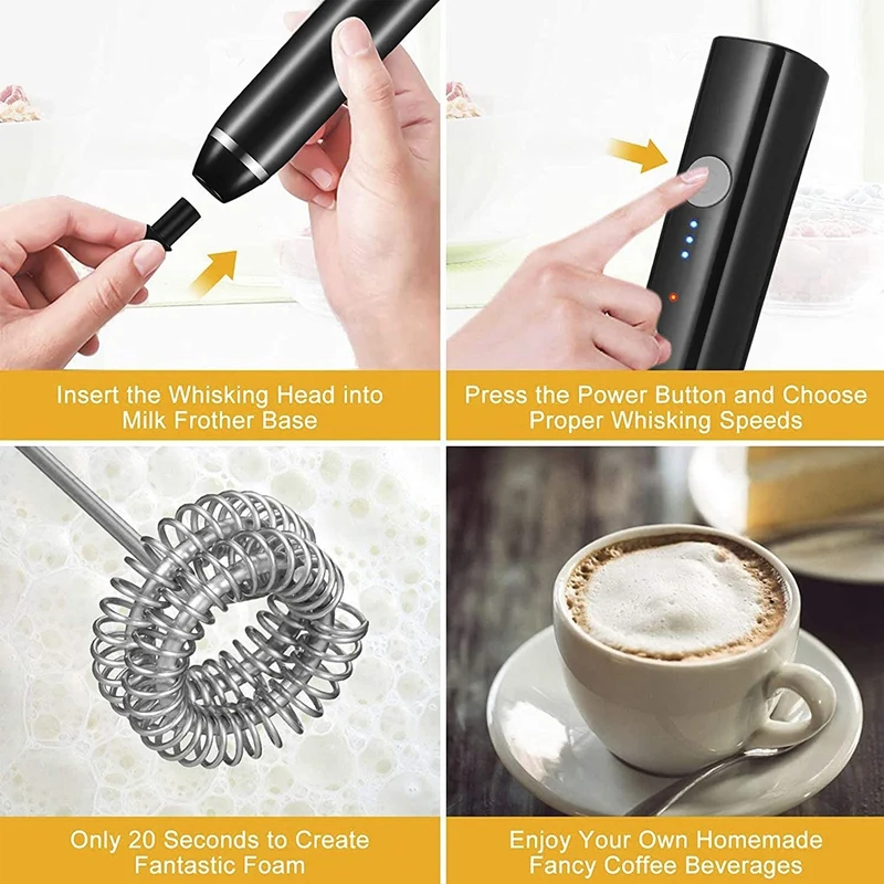 

Milk Frother Handheld,USB Electric Stainless Double Whisk Egg Beaters 2-In-1 Mixer for Lattes Coffee Hot Chocolate
