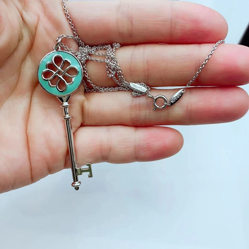 

Original Brand 1:1 S925 Sterling Silver LargeSizeRound Key Pendant Necklace Women Logo Romance Jewelry Valentine Gift