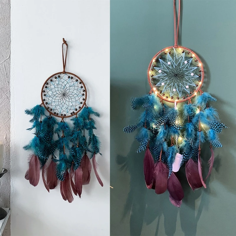 

Boho Feather Dream Catcher with/without LED Fairy Lights Wall Hanging Ornaments