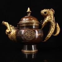 6 tibetan temple collection old bronze gilt beast statue handle flagon kettle hidden pot handle elephant nose kettle