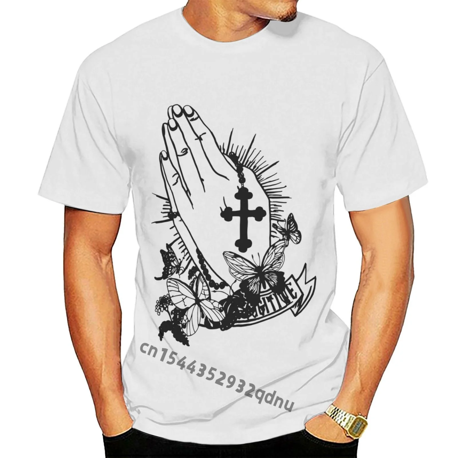 

CAMISETA молитвенно Богу крест бабочка футболка белая MAGLIETTA S