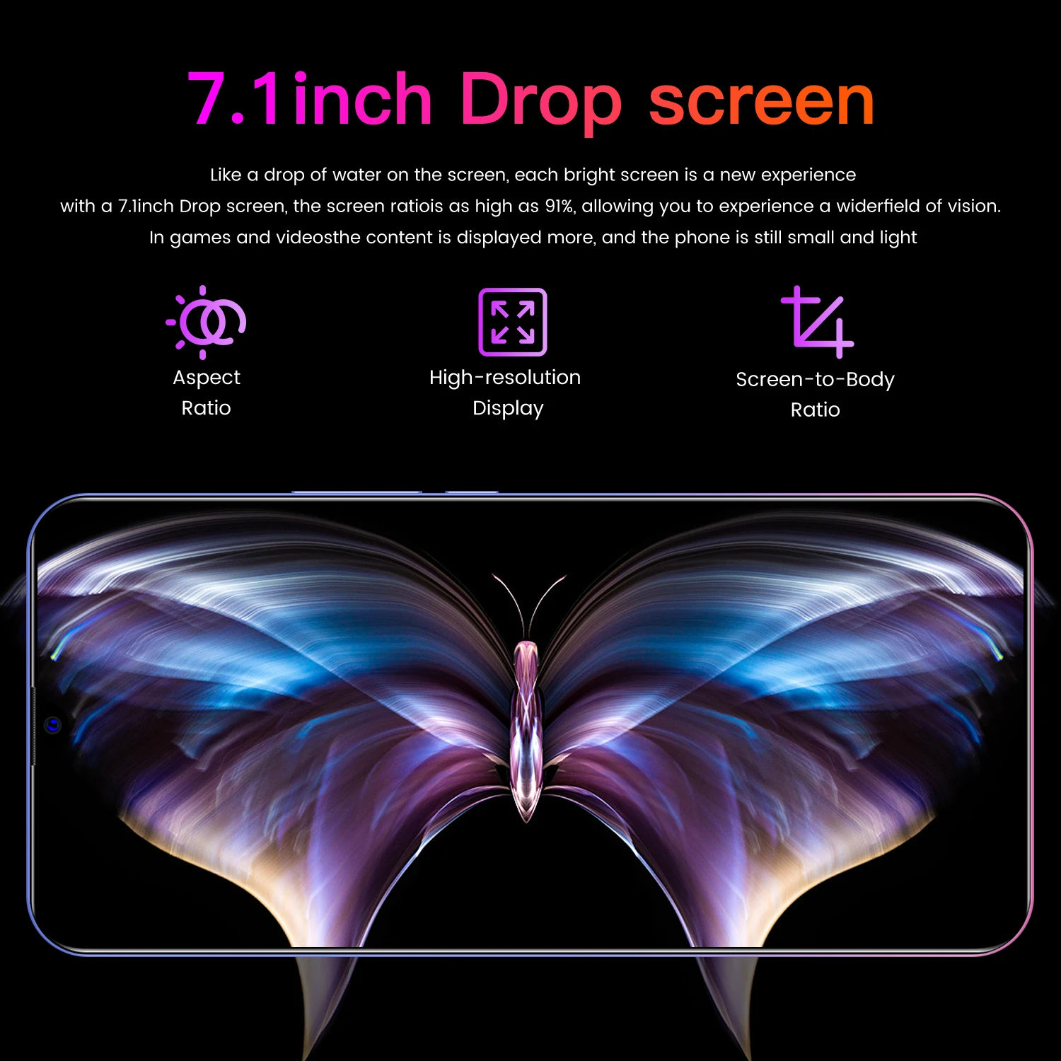 

P60 Pro Cellphones 7.1'' HD+ Waterdrop Screen 5000mAh Mobile Phone Android 10.0 Dual Sim Cards 4G 5G Facial Fingerprint Unlock
