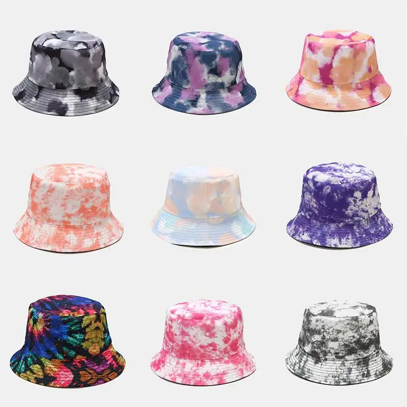 

2021 New Tie Dye Print Bucket Hats for Women Men Summer Hat Sunscreen Sun Hat Panama Caps Fisherman Cap Sunshade Casquette Cap