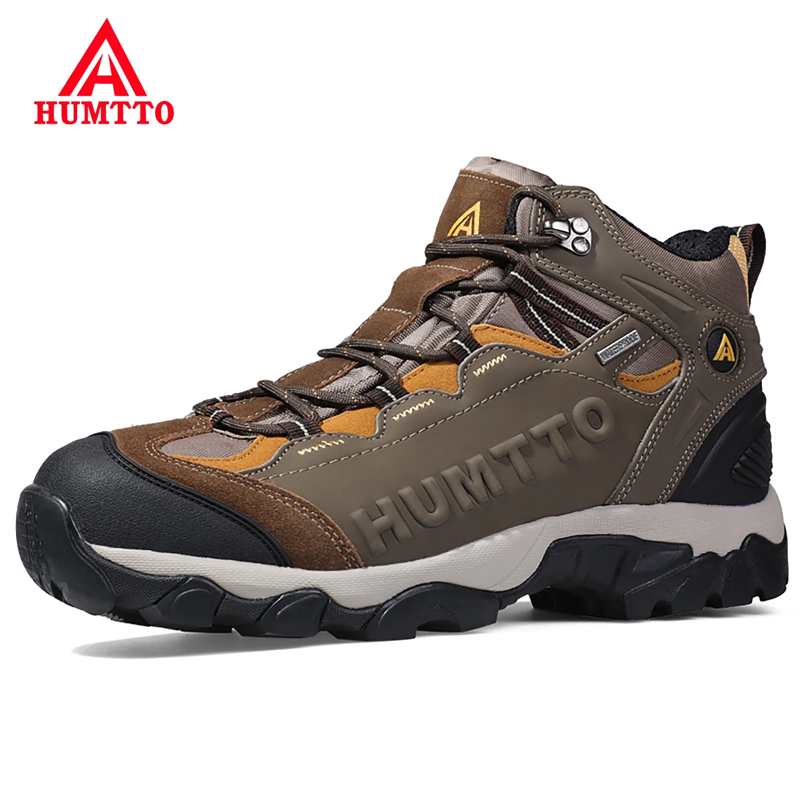 HUMTTO Waterproof Hiking Boots Breathable Leather Sport Mountain Trekking Shoes for Men Outdoor Climbing Walking Mens Sneakers