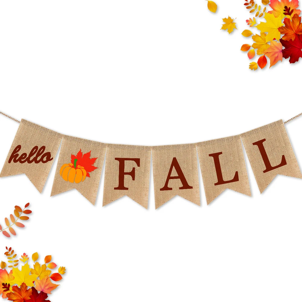 Rustic Hello Fall Banner with Pumpkin and Maple Leaf Autumn Halloween Thanksgiving Mantel Fireplace Garland Decoration | Дом и сад