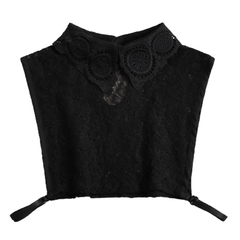 

Womens Sweater Decorative False Fake Collar Hollow Out Floral Lace Detachable Pullover Lapel Half Shirt Blouse Vest