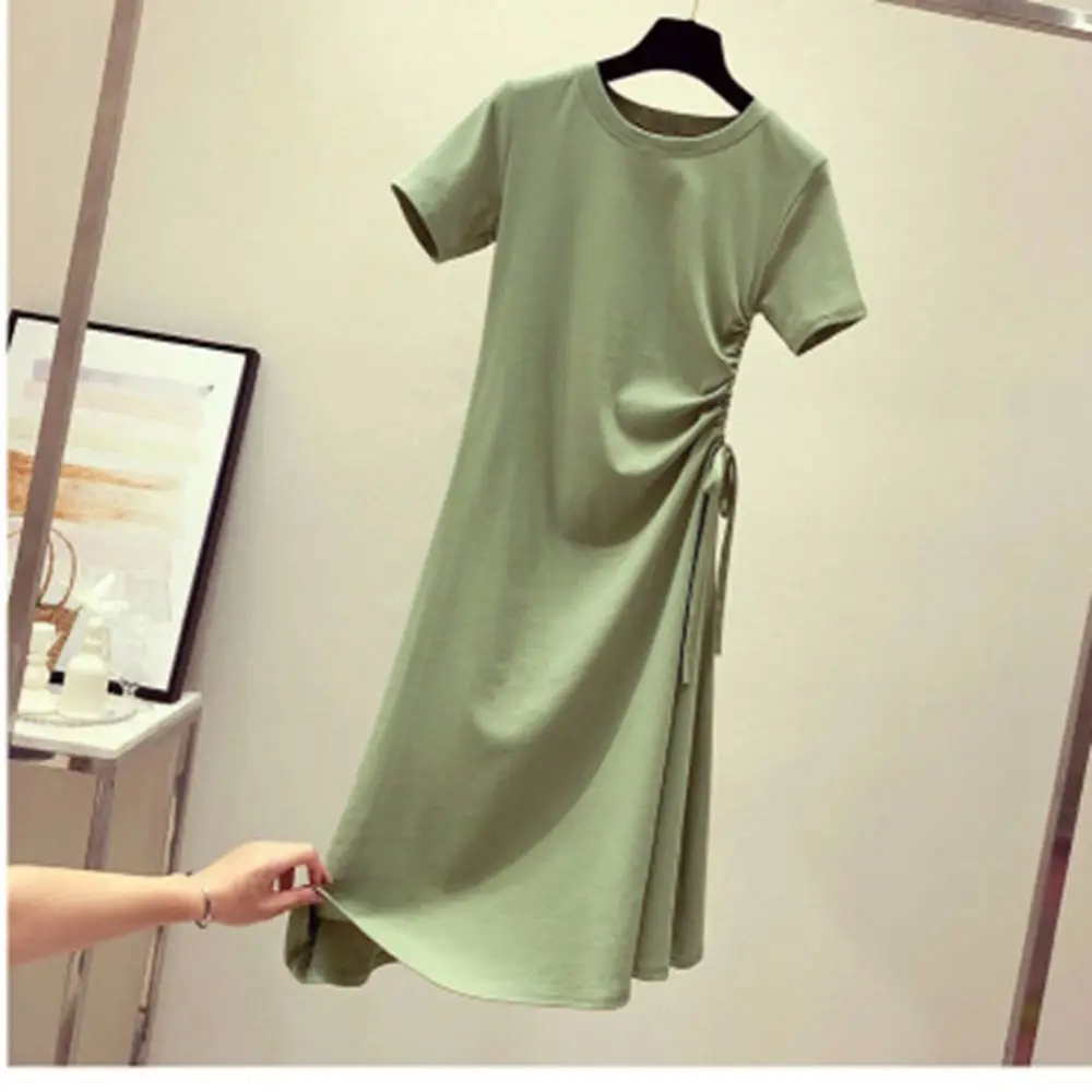 

Dress 2021 summer new ins waist slimming drawstring western style Korean student T-shirt skirt female