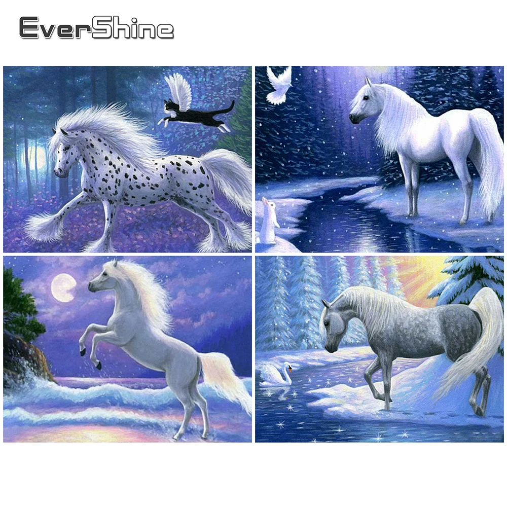 

EverShine Full Square Diamond Embroidery Horse Rhinestones Diamond Painting Animal Mosaic Winter Picture 5D DIY Wall Decor
