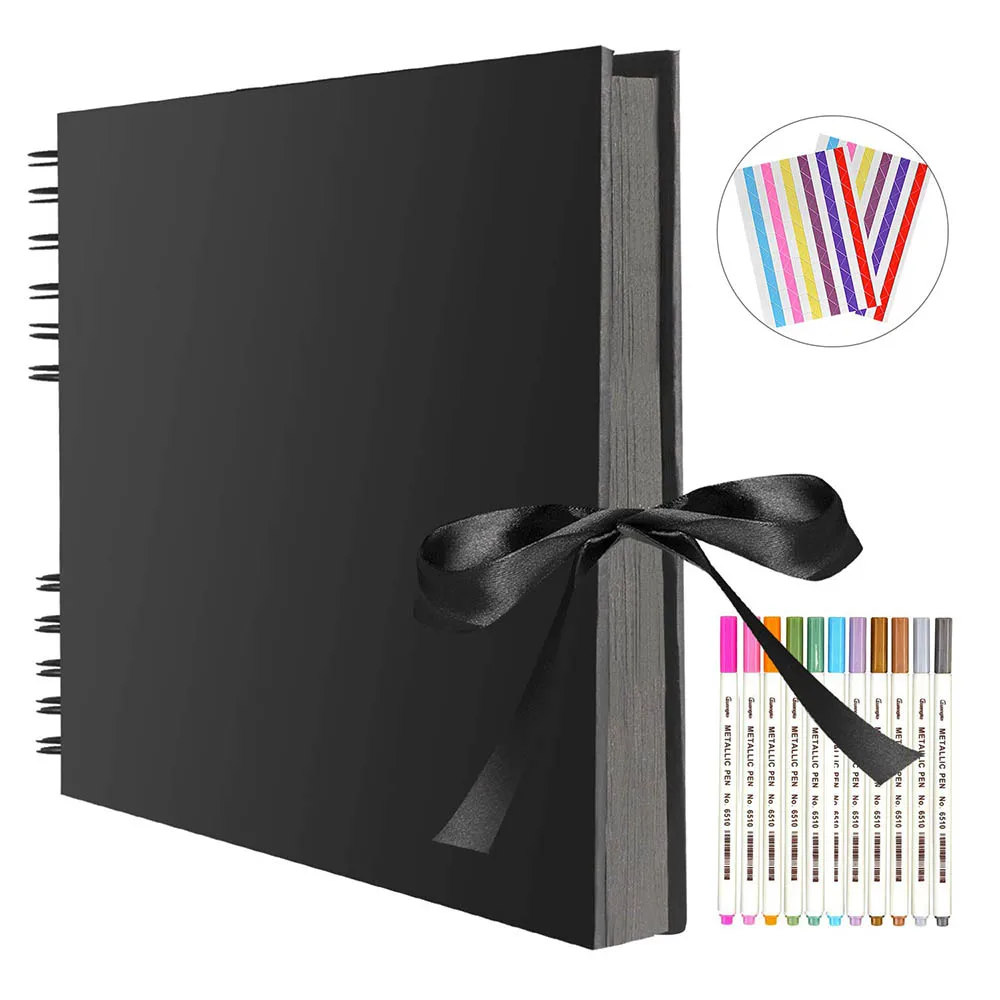Photo Albums 80 Black Page Memory Loose-leaf NoteBooks A4 Craft Paper DIY Scrapbook Picture 12 Marker Pens Wedding Birthday Gift