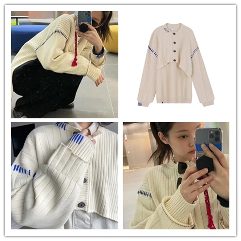 

Модный женский трикотажный кардиган Kpop в Корейском стиле знаменитостей, свитера, женская уличная одежда, однобортные Асимметричные куртки ...