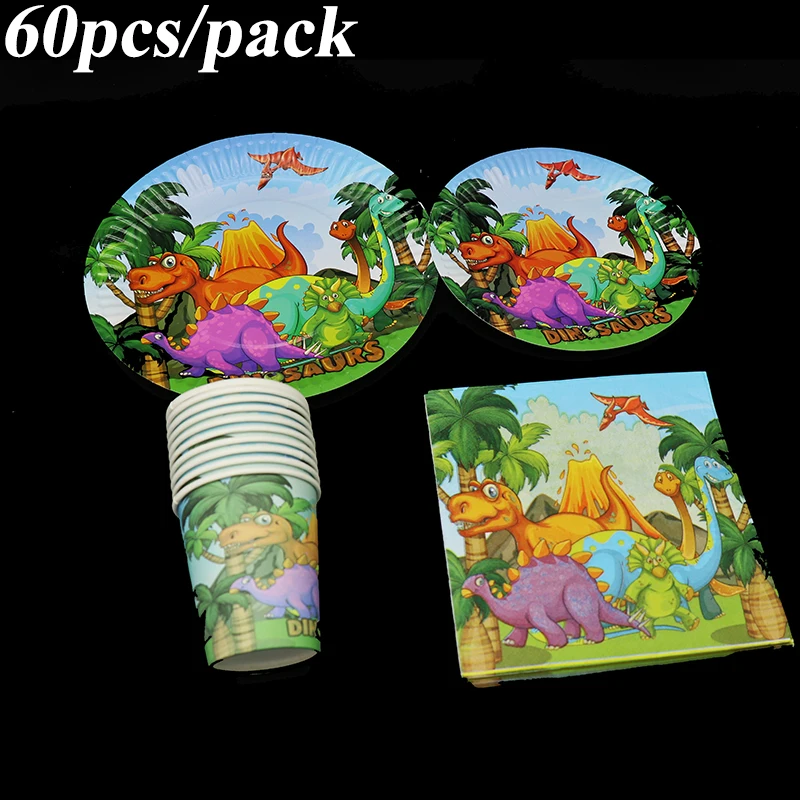 60 шт./лот одноразовая посуда с динозаврами тарелки Юрского периода чашки