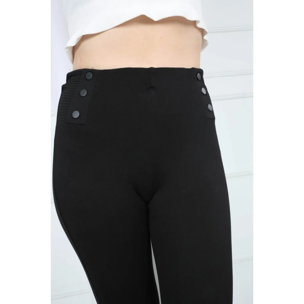 Women Black Steel Interlock Should Button leggings 401