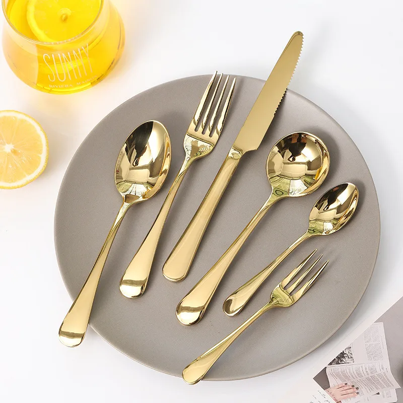 

Steak Knife Dinnerware Set Golden Cutlery Set Dinner Fork Knife 304 Stainless Steel Coffee Spoon Teaspoon Flatware Silverware