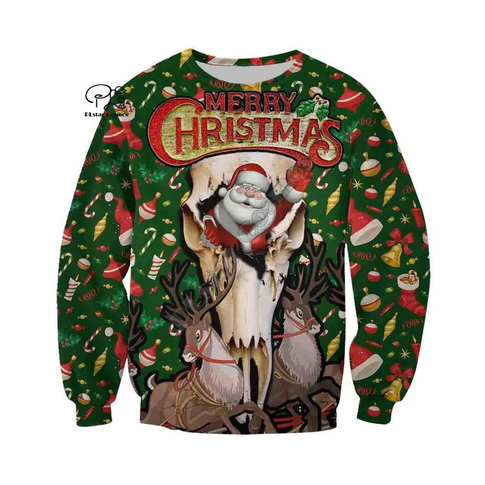 

PLstar Cosmos 3DPrint Merry Christmas Santa Claus Elk Deer Harajuku Streetwear Funny Men Women Zip Hoodies/Sweatshirt/Jacket/a12