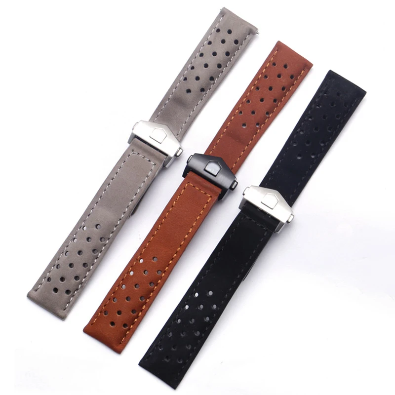 High Quality 22mm Cow Leather Watchband For HEUER Series Men Band Watch Strap Wrist Bracelet Accessories Folding Buckle Brown