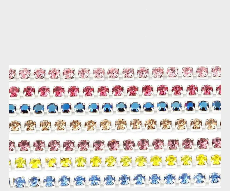 1 ярдов/рулон цепочки с кристаллами серебрянной акантовкой стразы разноцветный