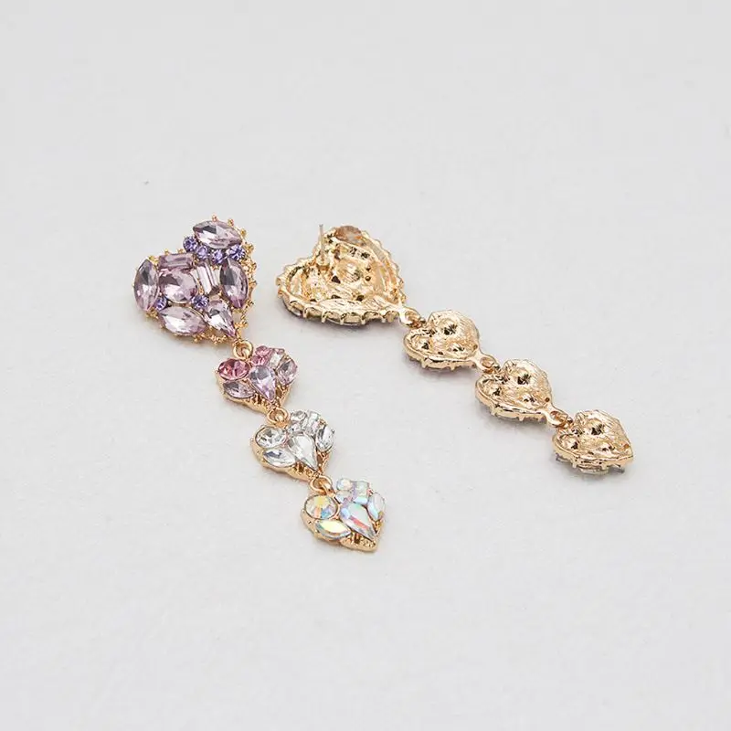 

Shiny Sweet Purple Pink Crystal Love Heart Drop Earrings Full Diamond Pave Earrings Women Fashion Holiday Party Jewelry