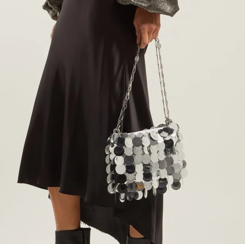 

Women Ladies Glitter Sequins Handbag Sparkling Party Evening Silver Chain Clutch Bag Wallet Tote Purse Black Gold Silver