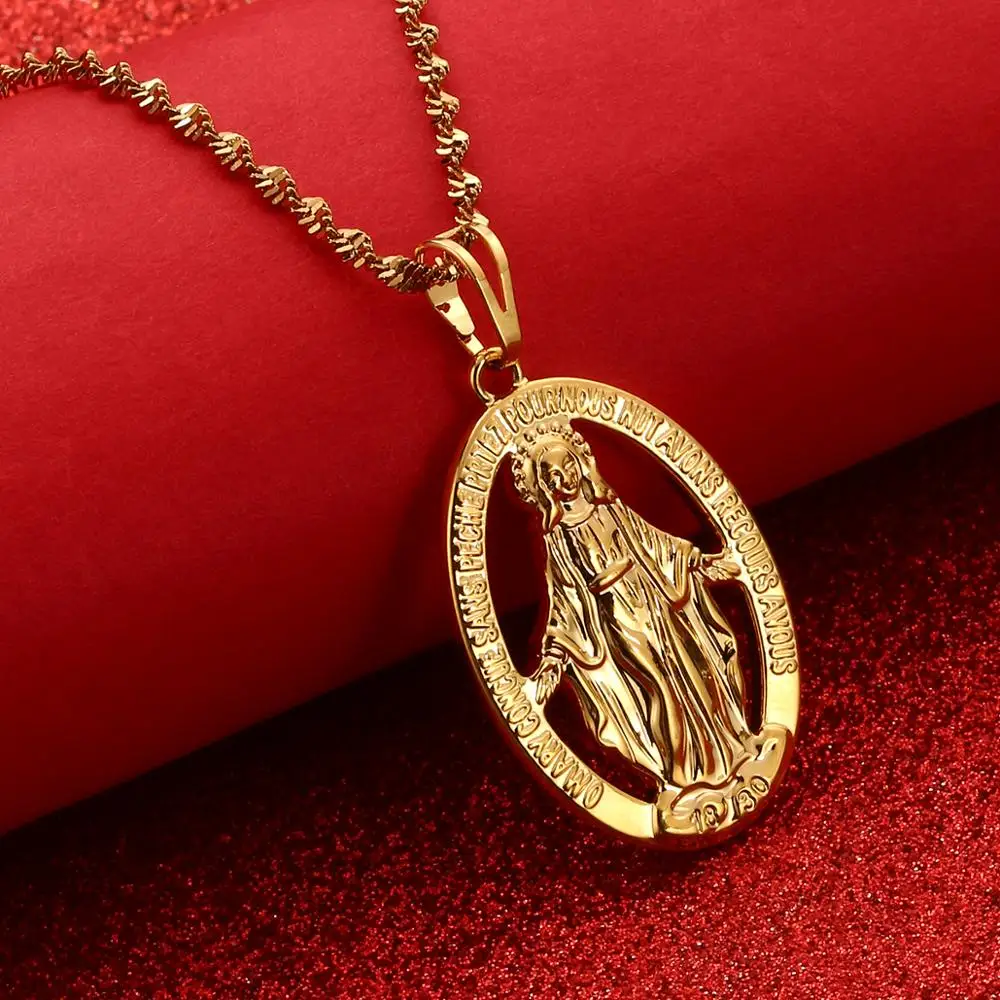 

Virgin Mary Necklace Gold Color Bijoux Statement Necklace Women Fashion Pendant Catholic Jewelry