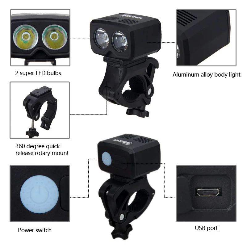 

Mini Ultra-bright Aluminum Dual-light Source Bicycle Headlights Riding Equipment Waterproof USB Charging Cycling Bike Light