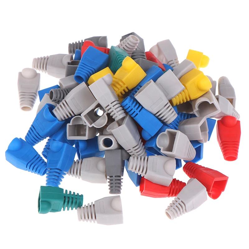 100 шт. смешанные цвета RJ45 CAT5 CAT5e CAT6 Ethernet сетевой кабель сброс напряжения сапоги