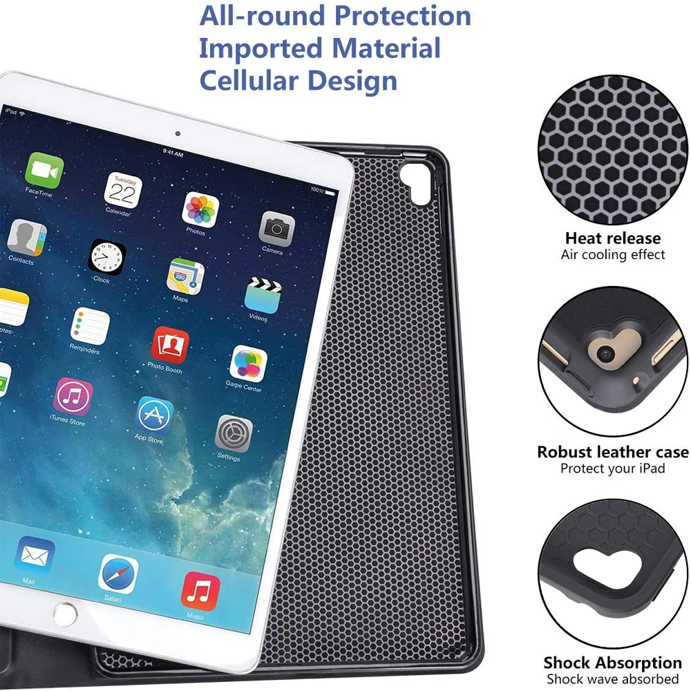 Bluetooth клавиатура с из искусственной кожи чехол для iPad Air 1 2 iPad Pro 9,7 дюймов Bluetooth клавиатура 7 цветов с подсветкой водонепроницаемый