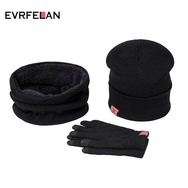 Evrfelan, комплект из 3 предметов, женская зимняя шапка, шарф, перчатки, хлопок, унисекс, зимние шапочки, шапка, шарфы, перчатки, мужская шапка и шарф, набор