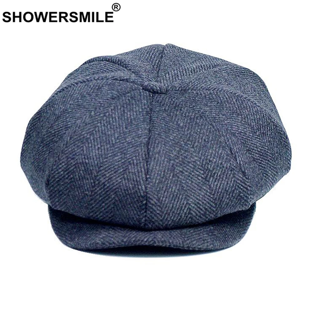 

SHOWERSMILE Tweed Plaid Newsboy Cap Wool Men Hat British Style Gatsby Flat Cap Woolen Octagonal Cap Autumn Winter Male Beret