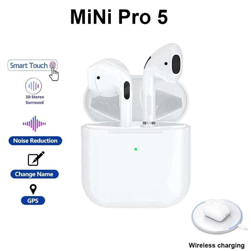 2021 Новая беспроводная bluetooth гарнитура Mini Pro 5 TWS игровая IPX5 Водонепроницаемая для