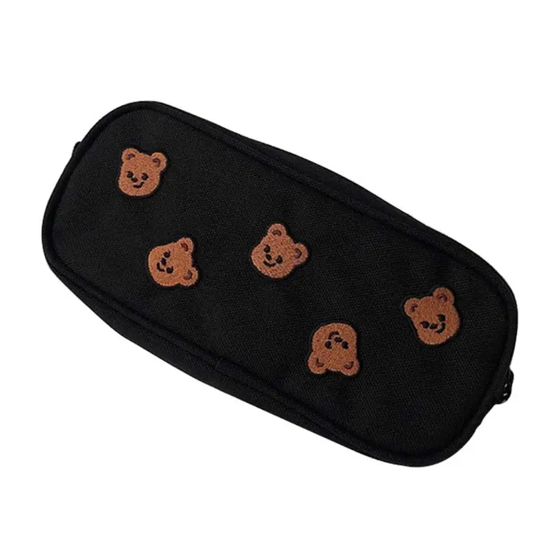 

2021 New Kawaii Bear Embroidery Canvas Pencil Bag Pen Case Kids Gift Cosmetic Stationery Pouch School Supplies