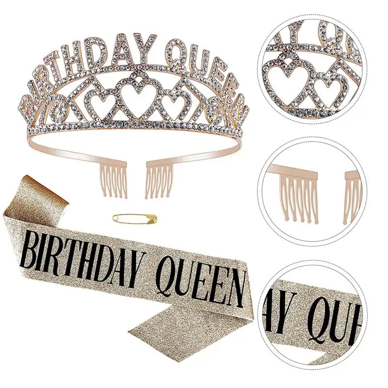 

1 Set of Female Party Sash Decorative Party Crown Birthday Shoulder Strap Birthday Crown for Woman Party