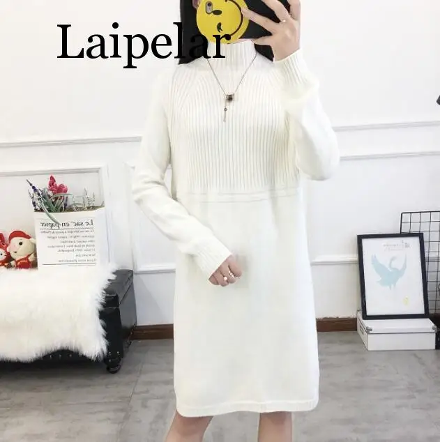 

laipelar new Turtleneck Sweater Dress 2019 Women Fashion Autumn Winter Knitted Pullovers Sweaters Long Sleeve Jumper Pull Femme