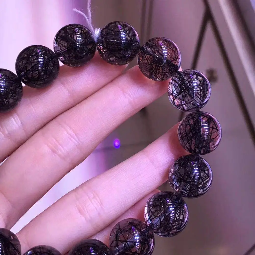 13 5 мм натуральный черный рутилированный кварцевый браслет прозрачные бусины