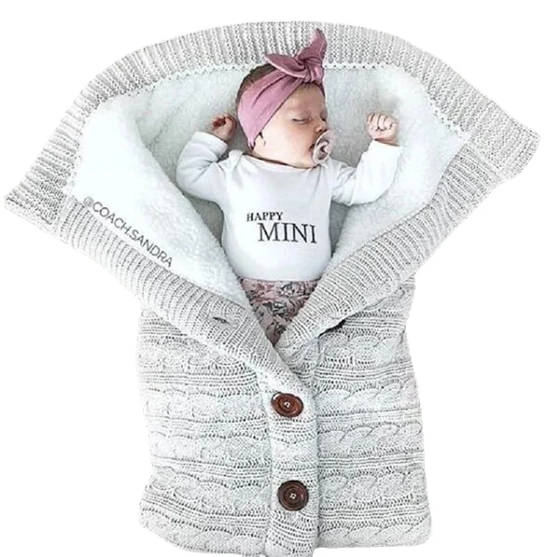 

Newborn Baby Winter Warm Sleeping Bag Infant Button Knit Swaddle Wrap Swaddling Stroller Wrap Toddler Blanket Baby Sleeping Bag