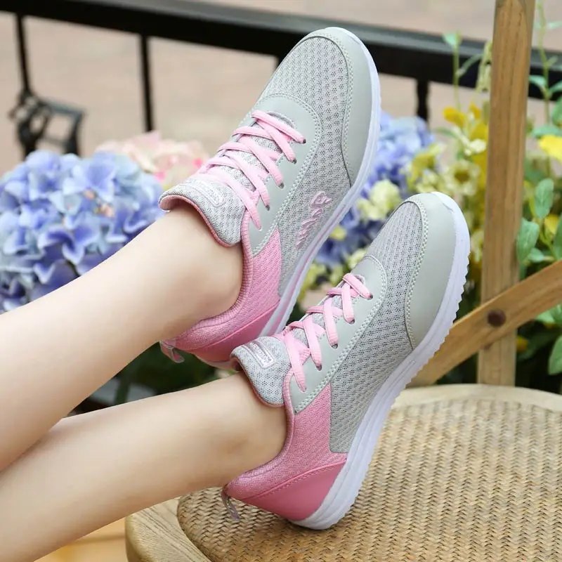 Обувь женские кроссовки 2021 на шнуровке Дышащая повседневная обувь с сетчатым