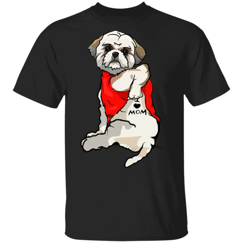 Татуировка Я люблю маму Милая собака Женщина Футболка Топ День матери Мода