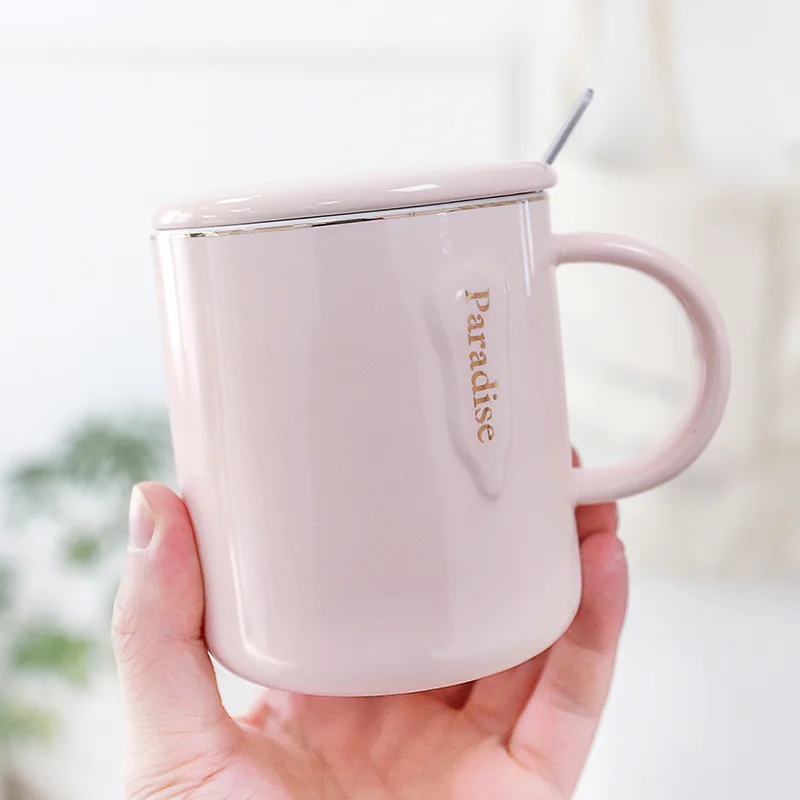 Творческий цветной глазури кружка с крышкой керамическая любовники чашка цветок